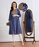 Bella Mama Viscose Woven Three Fourth Sleeves Maternity Kurta With Embroidered Yoke - Blue