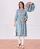 Bella Mama Woven Three Fourth Sleeves Maternity Kurta with Floral Highlighted Yoke - Pink & Light Blue
