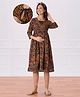 Bella Mama Woven Three Fourth Sleeves Maternity Kurta with Floral Highlighted Neck -  Navy Blue