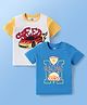 Doodle Poodle 100% Cotton Knit Half Sleeves T-Shirts with Car Print Pack of 2 - Blue & White