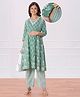 Bella Mama Viscose Woven Three Fourth Sleeves Maternity Suit Set With Floral Print - Green