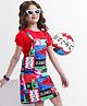 OLLINGTON ST. Cotton Half Sleeves Top & Printed Knit Pinafore - Red & Multicolor