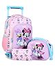 Bonfino Disney Minnie Mouse Trolley Backpack with Lunch Bag and Pencil Pouch- Pink| Bottle Pouch| Telescopic Trolley Handle| Durable Zippers| Comfortable Back Cushion - Height 17 Inches
