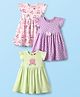 Babyhug Single Jersey Knit Frill Sleeves Frock with Polka Dot Print & Bow Applique Pack of 3 - Light Green Lavender & Pink