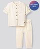 Bonfino 100% Cotton Woven Mandarin Collar Full Sleeves Shirt & Bottomwear Set With Textured Print - Beige