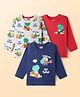 Babyhug 100% Cotton Knit Full Sleeves T-Shirts with Dino Graphics Pack of 3 - Red Navy Blue & Grey