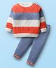 Babyhug Knit Full Sleeves Sweater Set With Stripes - Orange