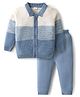 Babyhug Knit Full Sleeves Front Open Sweater Set with Color Block Design - Light Blue