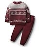 Babyhug Knit Full Sleeves Sweater Set With Floral Design - Maroon