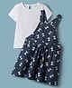 Babyhug Cotton Woven Frock & Half Sleeves Inner Tee With Bow Print - Navy Blue & White