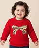Babyoye Knit Full Sleeves Pullover Sweater with Sequin Bow Detailing - Red
