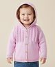 Babyoye 100% Cotton Knit Full Sleeves Front Open Hooded Sweater with Cable Knit Design - Light Pink