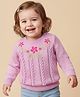Babyoye 100% Cotton Knit Full Sleeves Pullover Sweater with Floral & Cable Knit Design - Light Pink