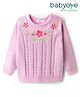 Babyoye 100% Cotton Knit Full Sleeves Pullover Sweater with Floral & Cable Knit Design - Light Pink