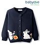 Babyoye 100% Cotton Knit Full Sleeves Front Open Sweater with Bunny Embroidery - Navy Blue