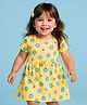 Doodle Poodle Single Jersey Knit Half Sleeves Frock With Floral Print & Bow Applique - Yellow