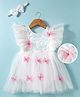 Mark & Mia Woven Frill Sleeves Sequined Frock Style Party Onesie with Headband & Butterfly Applique - Ivory