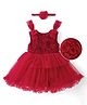 Mark & Mia Woven Sleeveless Frock Style Onesie with Headband & Floral Detailing - Red
