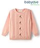 Babyoye 100% Cotton Knit Full Sleeves Pullover Sweater With Floral Embroidery & Cable Knit Design - Peach