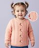 Babyoye 100% Cotton Knit Full Sleeves Pullover Sweater With Floral Embroidery & Cable Knit Design - Peach