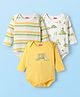 Babyhug 100% Cotton Knit Full Sleeves Onesies with Dino Print & Stripes Pack of 3 - Multicolor