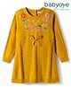 Babyoye 100% Cotton Knit Full Sleeves Woolen Dress with Floral Embroidery & Cable Knit Design - Yellow