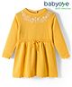 Babyoye 100% Cotton Knit Full Sleeves Woollen Dress with Floral Embroidery - Yellow