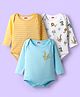 Babyhug 100% Cotton Knit Full Sleeves Striped & Animal Printed Onesies Pack of 3 - Light Blue Yellow & White