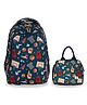 JUSTBAGS BasketBall-Navy School Bag 24L & Tiffin Bag 6L Combo for Kids. Height 17 Inches & 7 Inches.