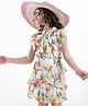 OLLINGTON ST. Georgette Floral Printed Half Sleeves Top & Skirt Co-Ord Set - White