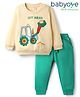 Babyoye 100% Cotton Knit Full Sleeves Winter Wear Sweatshirt & Lounge Pant Set with Bulldozer Print - Mint & Beige