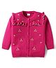 Babyhug Knitted Full Sleeves Front Open Sweater with Floral Embroidery & Frill Detailing - Dark Pink