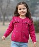 Babyhug Knitted Full Sleeves Front Open Sweater with Floral Embroidery & Frill Detailing - Dark Pink