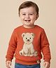 Babyoye 100% Cotton Fleece Knit Full Sleeves Sweatshirt With Teddy Bear Patch - Rust Orange