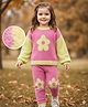 Babyhug Knit Full Sleeves Winter Wear Extra Soft Hairy Eyelash Yarn Sweater Knit Top & Pant Co-ord Set With Floral Print - Pink & Yellow