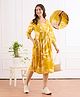 Bella Mama Viscose Woven Three Fourth Sleeves Maternity Dress With Pockets & Tropical Theme Print - Yellow