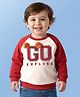Babyoye 100% Cotton Fleece Knit Full Raglan Sleeves Sweatshirt With Text Print & Patch - Red & White