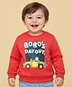 Babyoye 100% Cotton Knit Full Sleeves Sweatshirt With Animal Print & Car Applique - Dark Orange