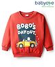 Babyoye 100% Cotton Knit Full Sleeves Sweatshirt With Animal Print & Car Applique - Dark Orange