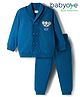 Babyoye 100% Cotton Knit Full Sleeves Front Open Winter Wear Suit Set with Koala Patch - Blue