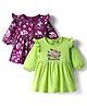 Doodle Poodle Cotton Single Jersey Knit Full Volume Sleeves Frocks with Frill Detailing Floral & Animal Print Pack of 2 - Wild Lime Green & Dahlia Violet