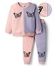 Kookie Kids Full Sleeves Winter Wear Cut & Sew Sweatshirt & Lounge Pant Set with Butterfly Print - Light Pink & Purple