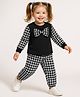 Mark & Mia Terry Knit Full Sleeves Printed Winter Wear Set With Bow Detailing - Black & Offwhite