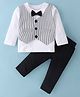 Mark & Mia Looper Knit Full Sleeves T-Shirt & Lounge Pant  With Attached Stripes Waist Coat & Bow Detailing - White & Black