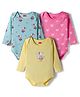 Babyhug 100% Cotton Knit Full Sleeves Onesies with Bunny & Bow Print Pack of 3 - Yellow Pink & Light Blue