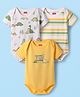 Babyhug 100% Cotton Knit Half Sleeves Onesies with Stripes & Dino Print Pack of 3 - Yellow & White