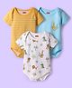 Babyhug 100% Cotton Interlock Knit Half Sleeves Onesies with Animal Print & Stripe Pack of 3 - Light Blue White & Light Orange