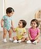 Babyhug 100% Cotton Interlock Knit Half Sleeves Onesies With Animal Print Pack Of 3 - Light Blue Yellow & Pink