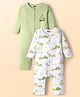 Babyhug 100% Cotton Knit Full Sleeves Rompers With Dino Print Pack of 2 - White & Green