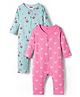 Babyhug 100% Cotton Knit Full Sleeves Rompers With With Bow & Bunny Print Pack of 2 - Pink & Light Blue